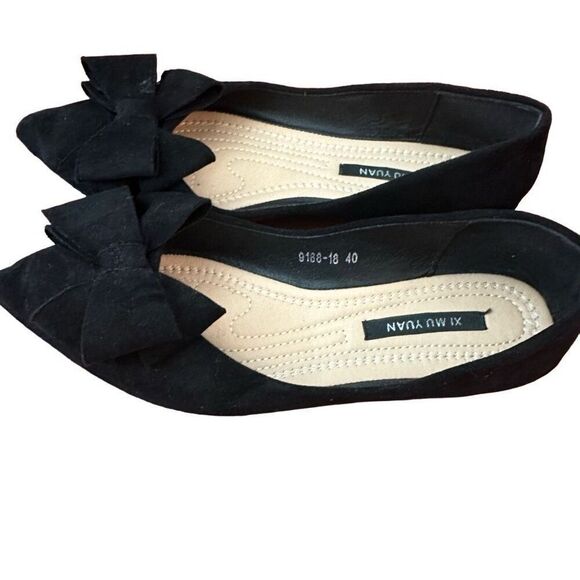 Black ballet flats with bows- size 8 - Picture 6 of 6